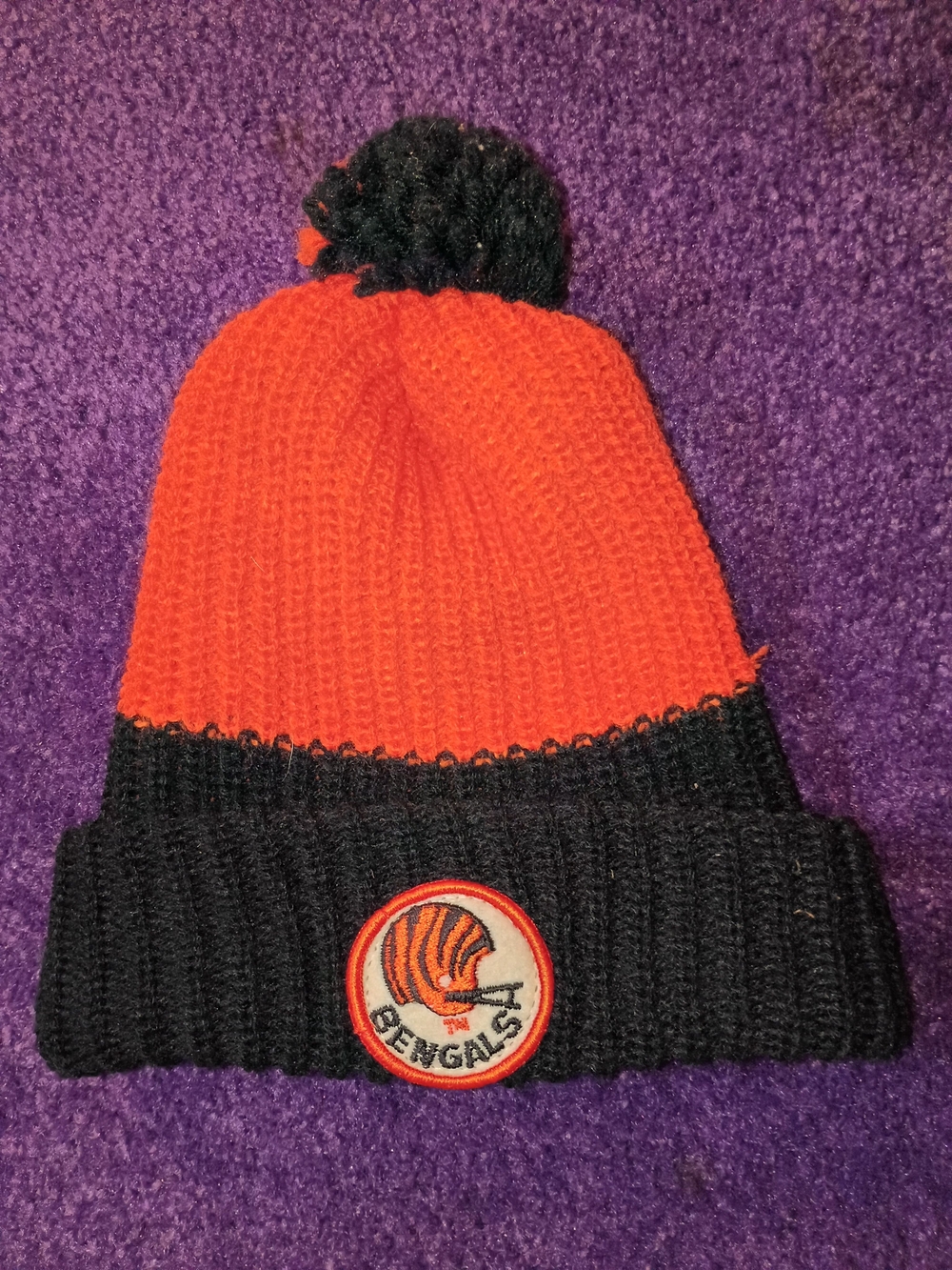 1980's Vintage Bengals Knit Toboggan Pom Hat